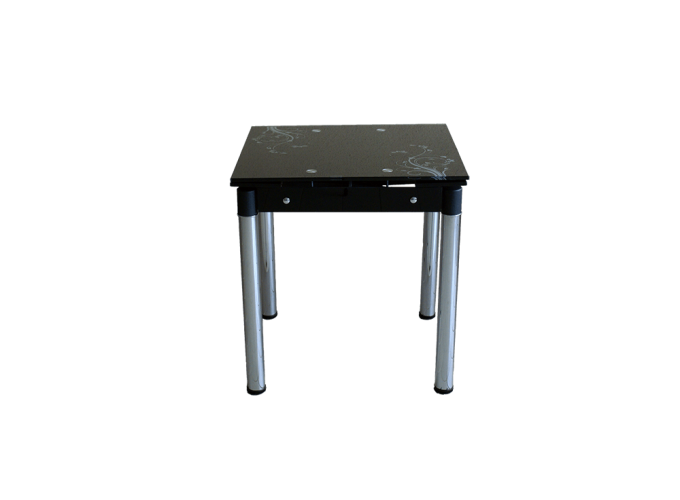 Стеклянный кухонный стол B-08-77 черный с цветами 0