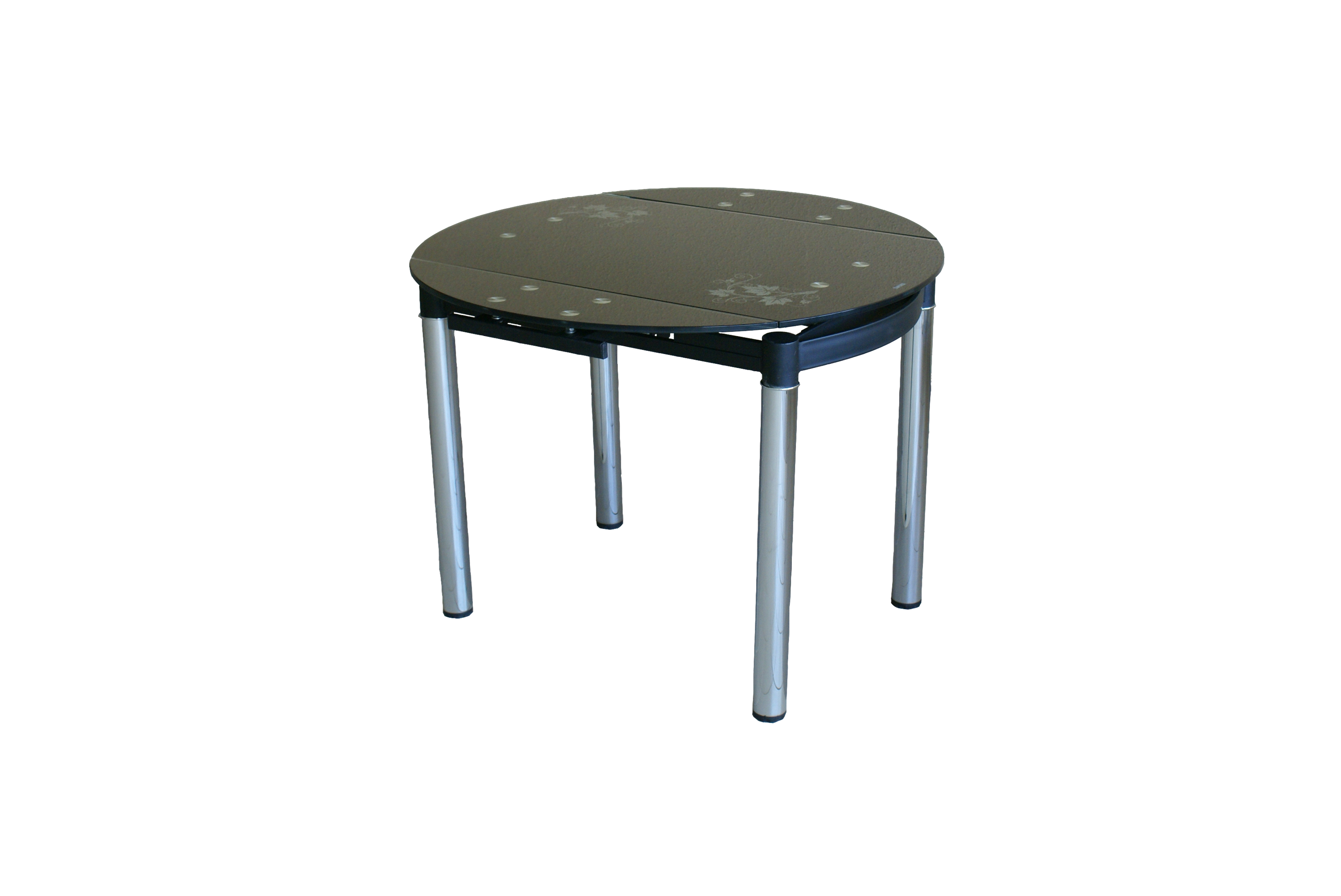 Круглый раздвижной стеклянный обеденный стол 6069-2 Черный с цветами main