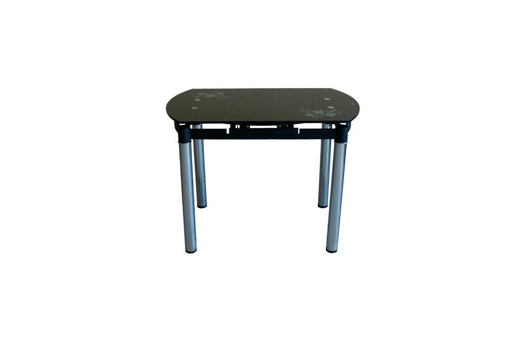 Круглый раздвижной стеклянный обеденный стол 6069-2 Черный с цветами 1