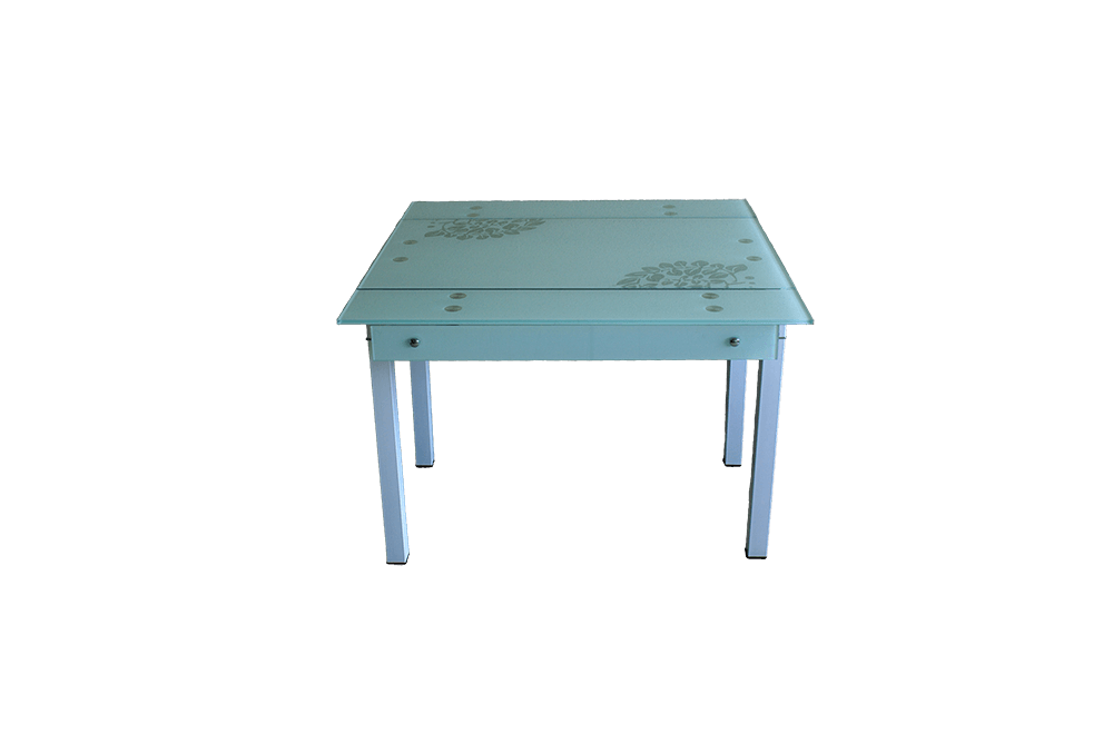 Стеклянный стол на кухню B-07В белый с цветами 1