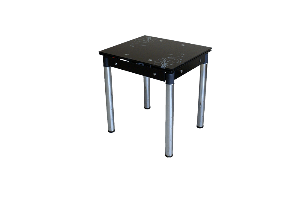Стеклянный кухонный стол B-08-77 черный с цветами 2